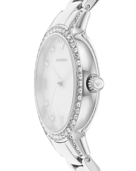 Emporio Armani Cleo Crystals Mother Of Pearl Dial Silver Steel Strap Watch For Women - AR11484 - Image 3